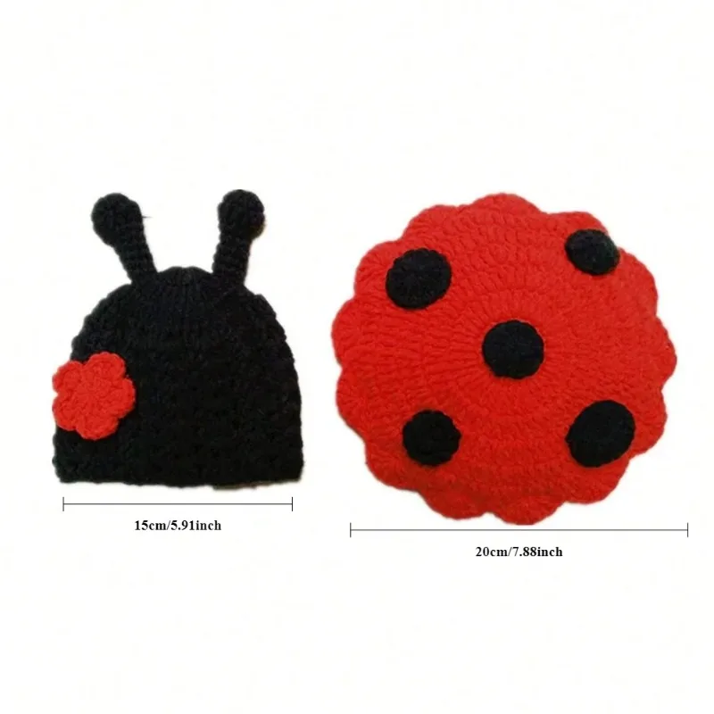 Red Black Ladybug Knitted Outfit Handmade Set Newborn Baby Clothes Children Professional Studio Shooting Photo Garment Supply