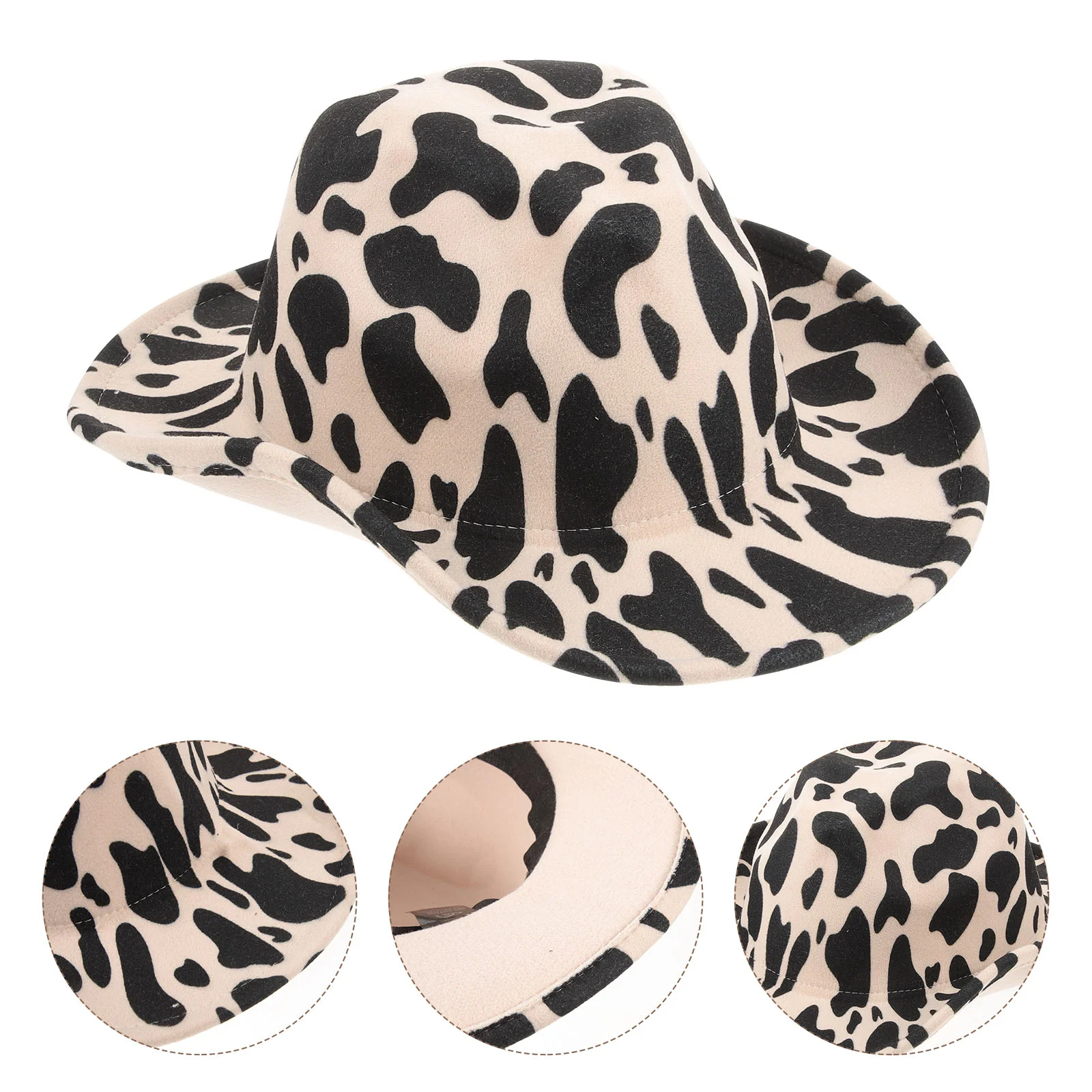 Cows Pattern Cowboy Hat for Men Traveling Headgear Curly Brim Cap Beach Fashion Woolen and Women Double-side