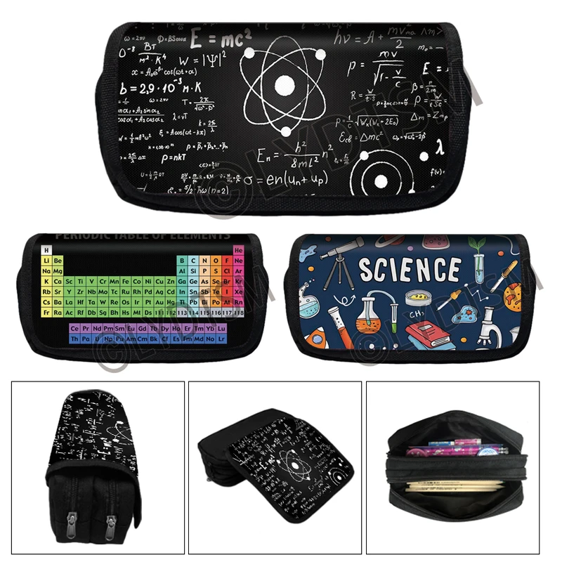 

Science Periodic Table of Elements Print Cosmetic Case Pencil Bag Math Chemistry Biology Physics Stationery Bag Teens Pencil Box