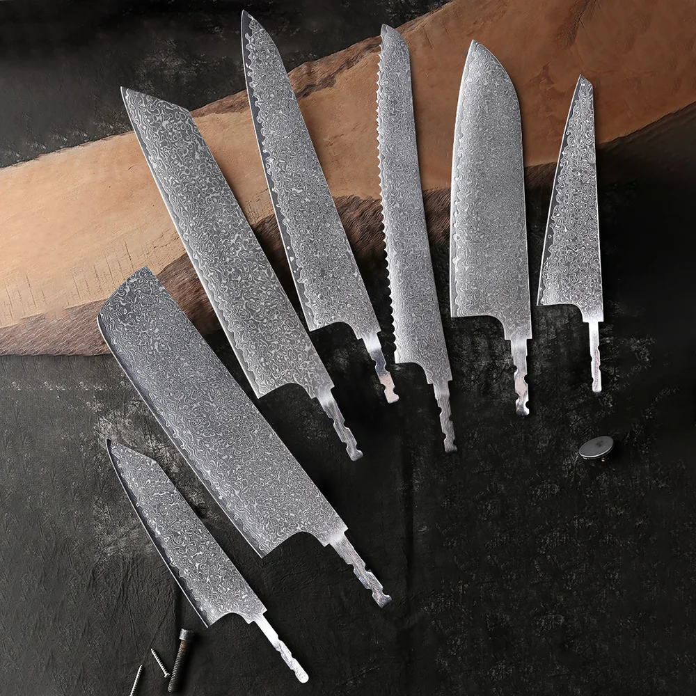 TURWHO 1-7PCS DIY Hand Forged Chef Knives Blank Blade Japanese Damascus Steel AUS-10 Kitchen Knife Knife Making Handmade Knife