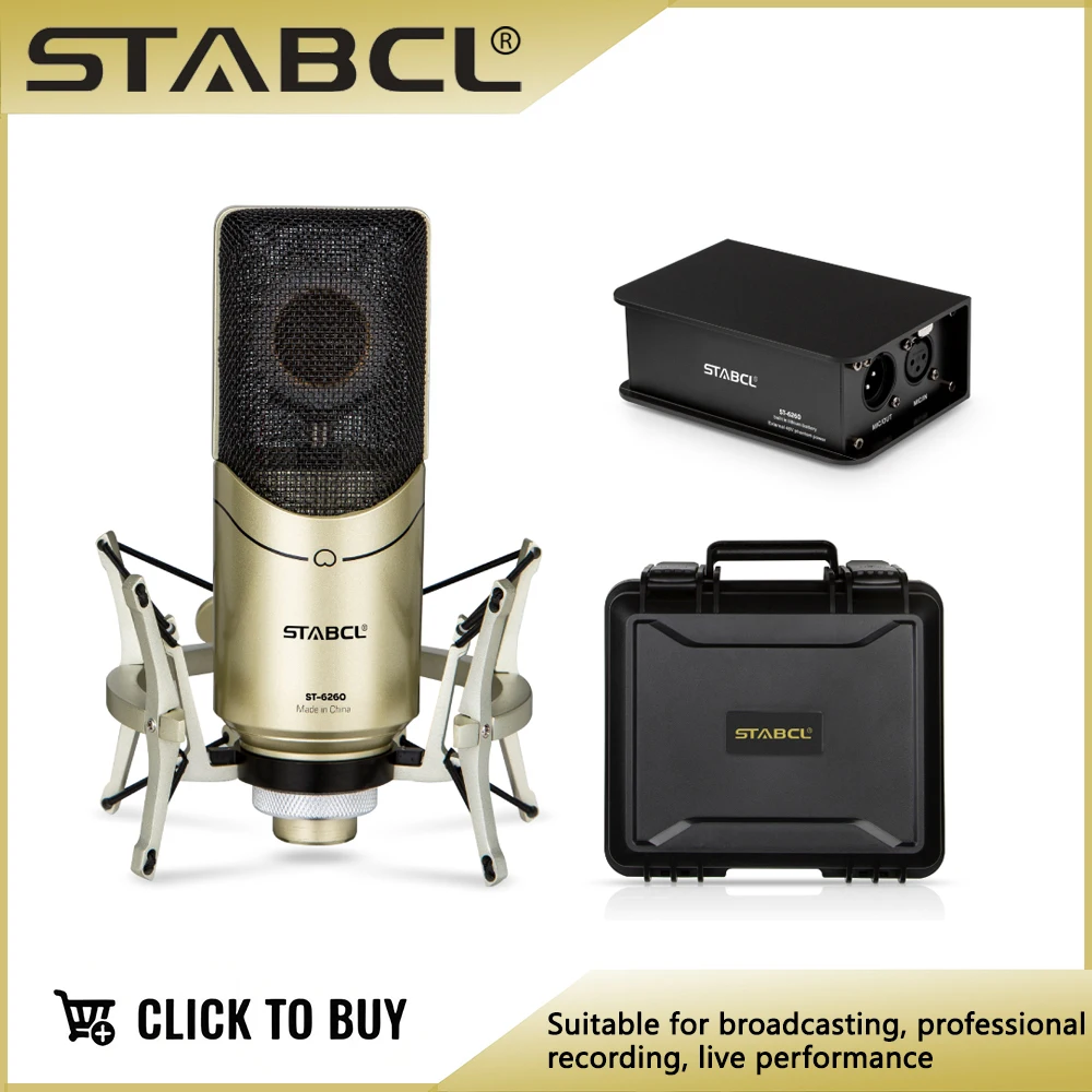 STABCL Live Broadcast Large Diaphragm Box Condenser Microphone Set Professional Recording and Singing of Host Radio