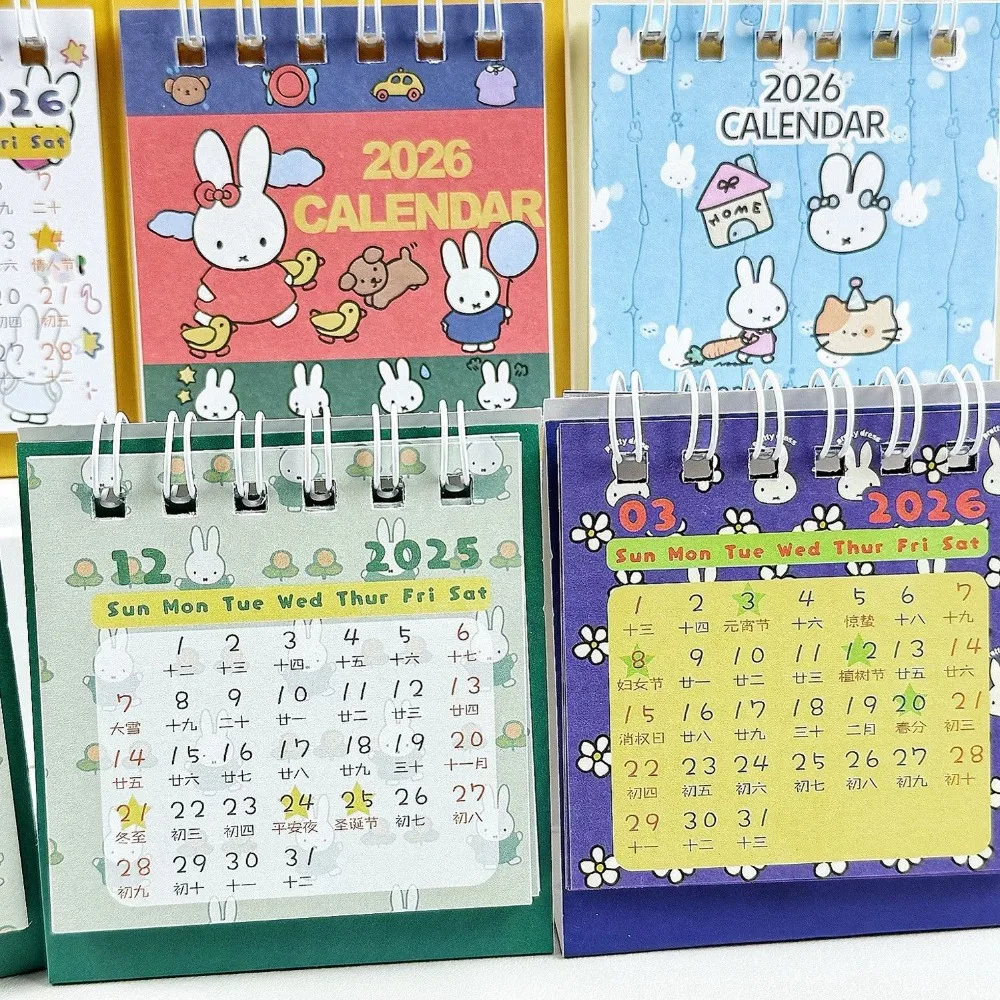 Kawaii Miffy Niedlicher 2026 Kleiner Schreibtisch-Kalender im Ins-Stil für Studenten und Büro, Mini-Kalender als Desktop-Dekoration, Geschenk und Spielzeug für Mädchen