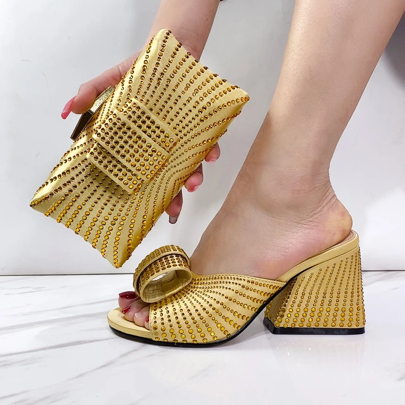 2024 New fashionable Designed Soild Color Elegant Shoe Bag Classic Style African Women's Round Toe High Heels For Wedding Party