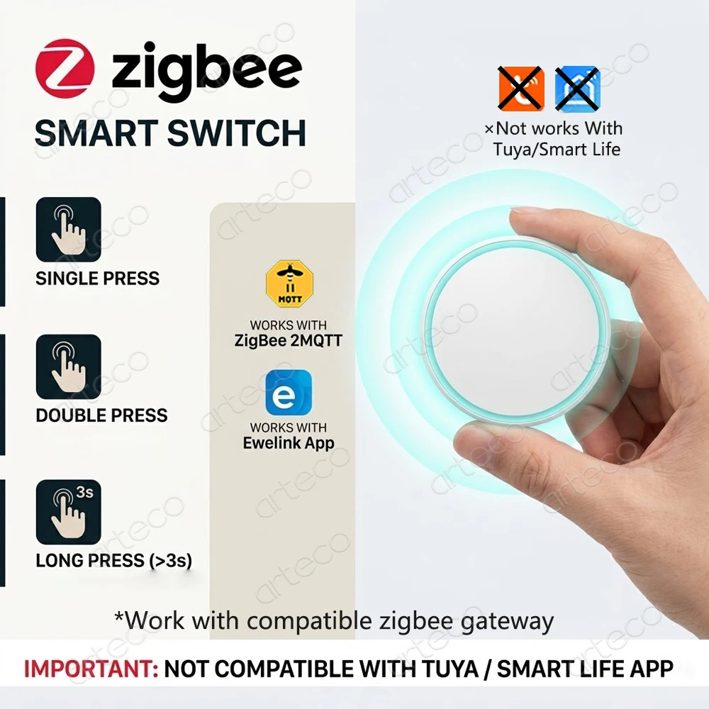 Botão de Pressão Inteligente Ewelink Zigbee, Interruptor de Cena Sem Fio, Controle Remoto por Aplicativo, Interruptor de Cenário de Automação, Funciona com Hub Zigbee2MQTT