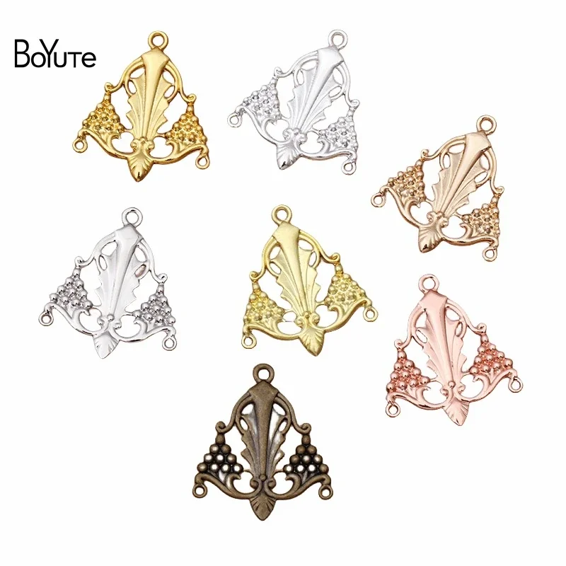 BoYuTe (50 Pieces/Lot) 23*27MM Flower Plate Charms with 3 Loops Wholesale Brass Material DIY Jewelry Accessories