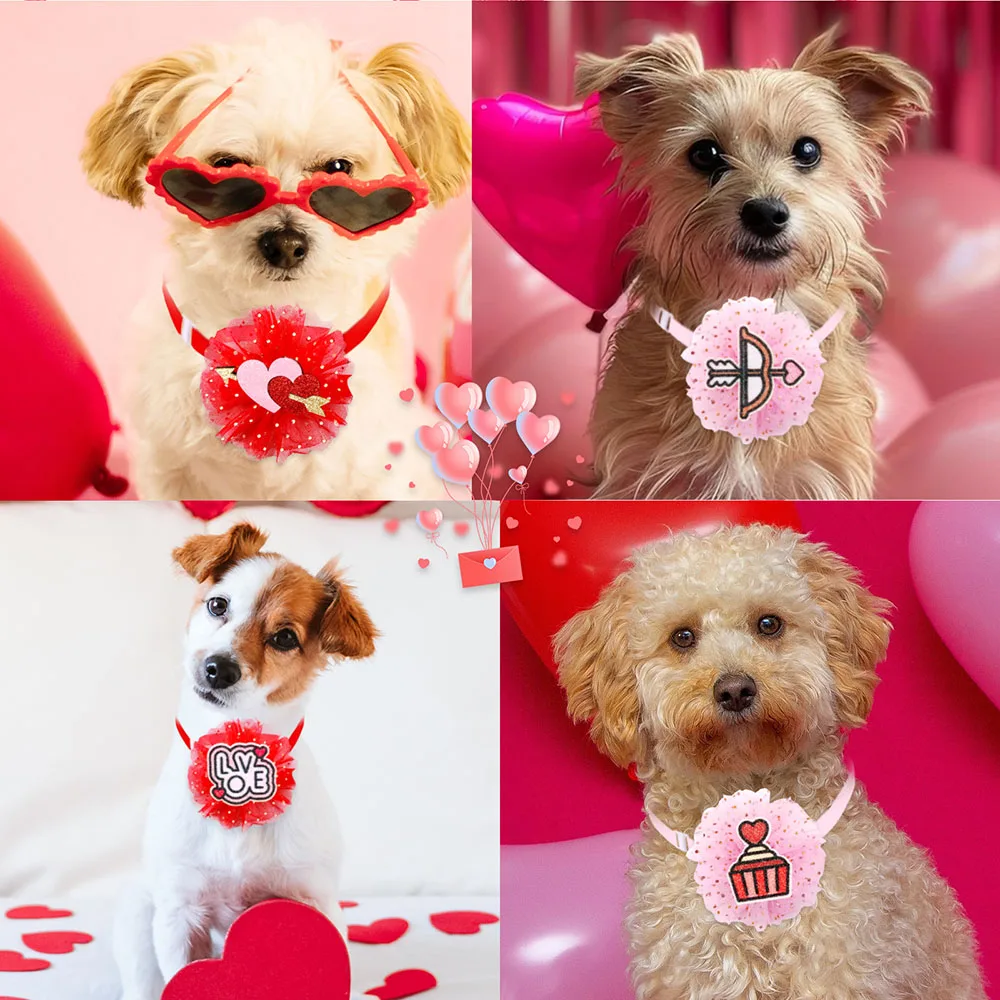 Bulk Dog Bowties 10/30/50PCS Valentine's Day Dog Bow Ties Lace Side Adjusatble Cat Collars Pet Grooming Accessories For Dogs