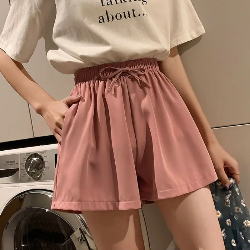 

Women Summer Fashion Loose Ice Shreds Appear Thin Thin High Waist Wide Leg Ladies Simplicity All-match Sweet Stay at Home Shorts