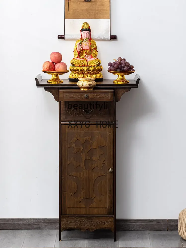Massive Wooden Altar Buddha Shrine Household Small Buddha Niche Altar Economischer Incense Burner Tafel God Van