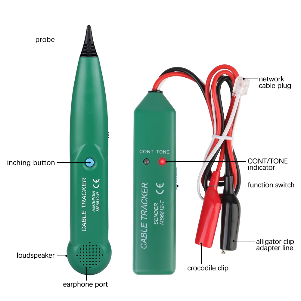 Continuity Test Device 100HZ-300KHZ Receicer Cable Tracker MS6812 Diagnostic Tools LAN Detector 1.5KHZ Sender