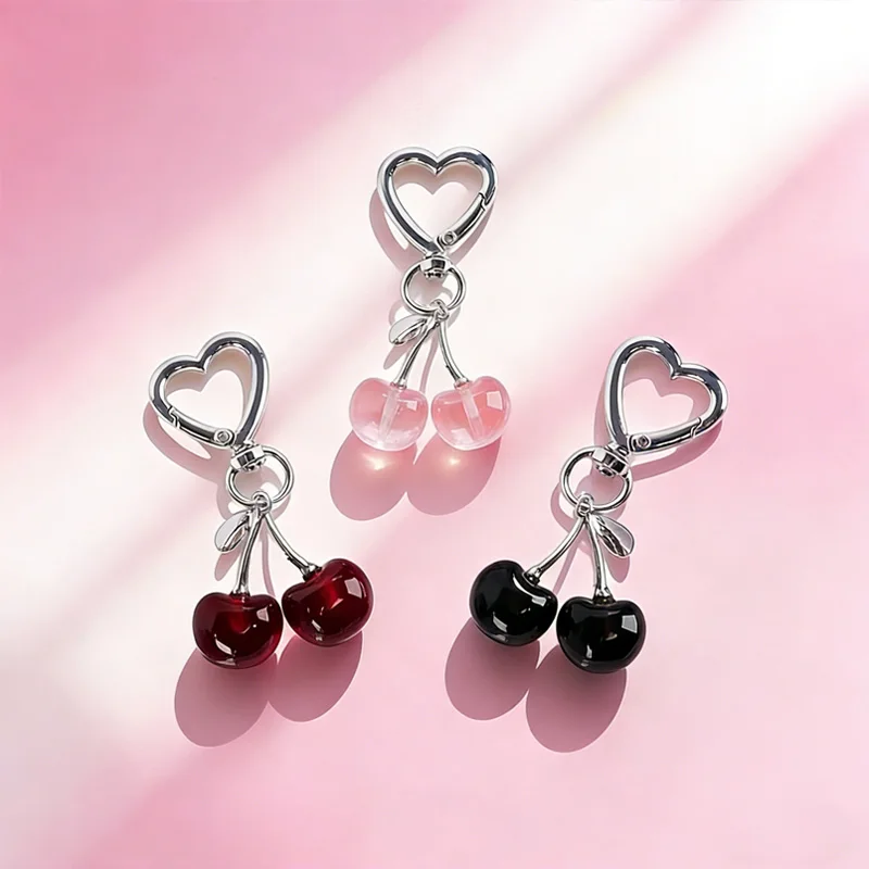 

Kawaii Red Cherry Keychain Sweet Heart Key Ring Transparent Fruit Bag Charm for Girls Women Coquette Aesthetic Birthday Gifts