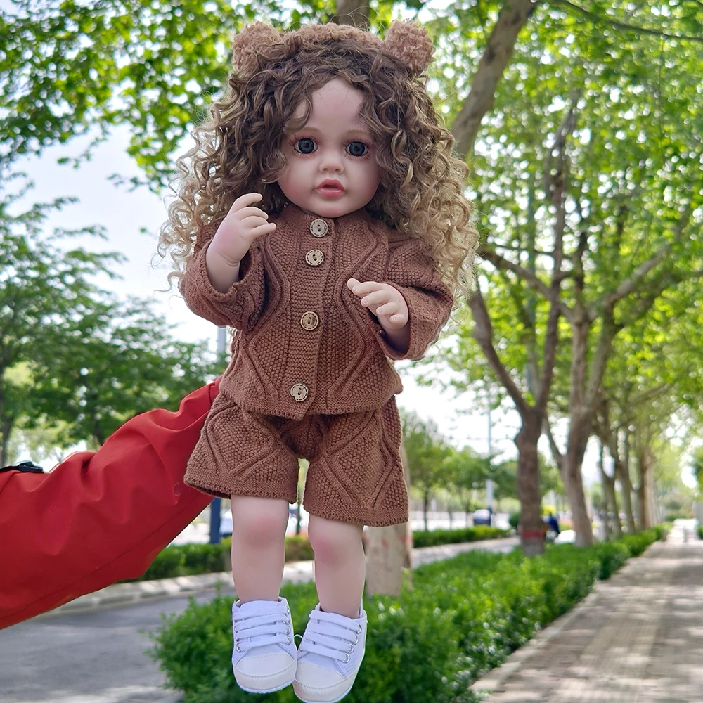 22Inch Lifelike Reborn Dolls Realistic Full Silicone Baby Bebe Vinyl 55CM Newborn Girl Doll Curly Hair Princess Toddler Toy Gift