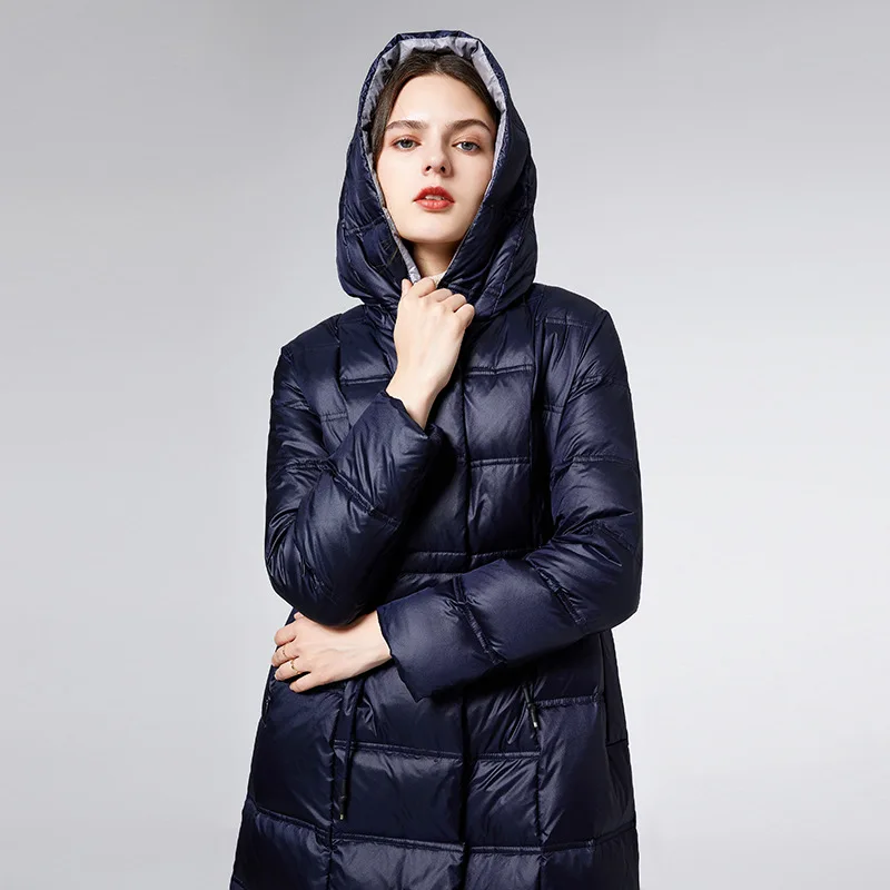 

Down jacket female long below the knee 2022 New hooded white duck down fashionable winter padded top coat