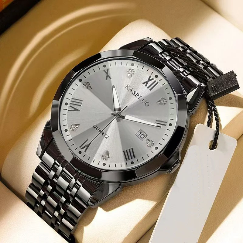 New men's watch men's steel band diamond-shaped luxury high aesthetic value luminous calendar fashionable casual sports watch