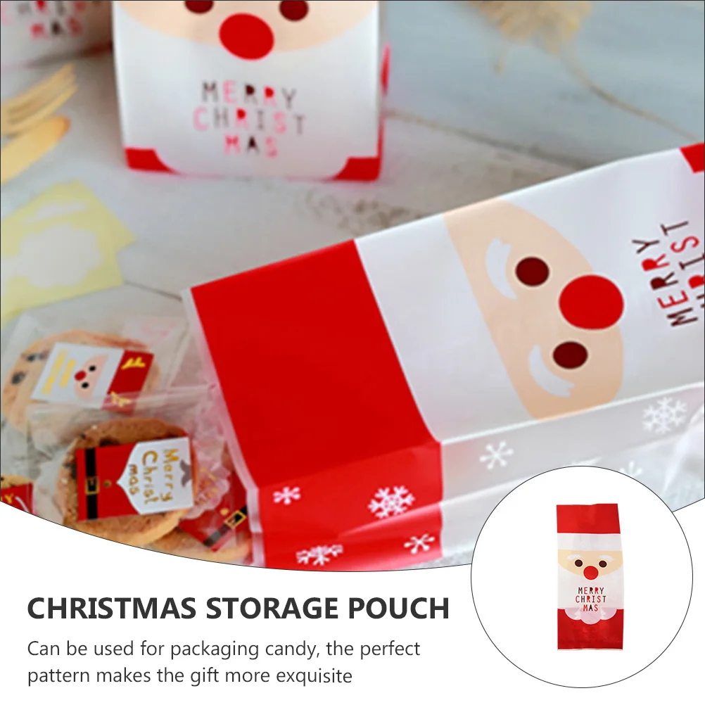 

100Pcs Santa Claus Christmas Candy Bags Plastic Holiday Treat Snack Bags Small Gift Favor Packaging