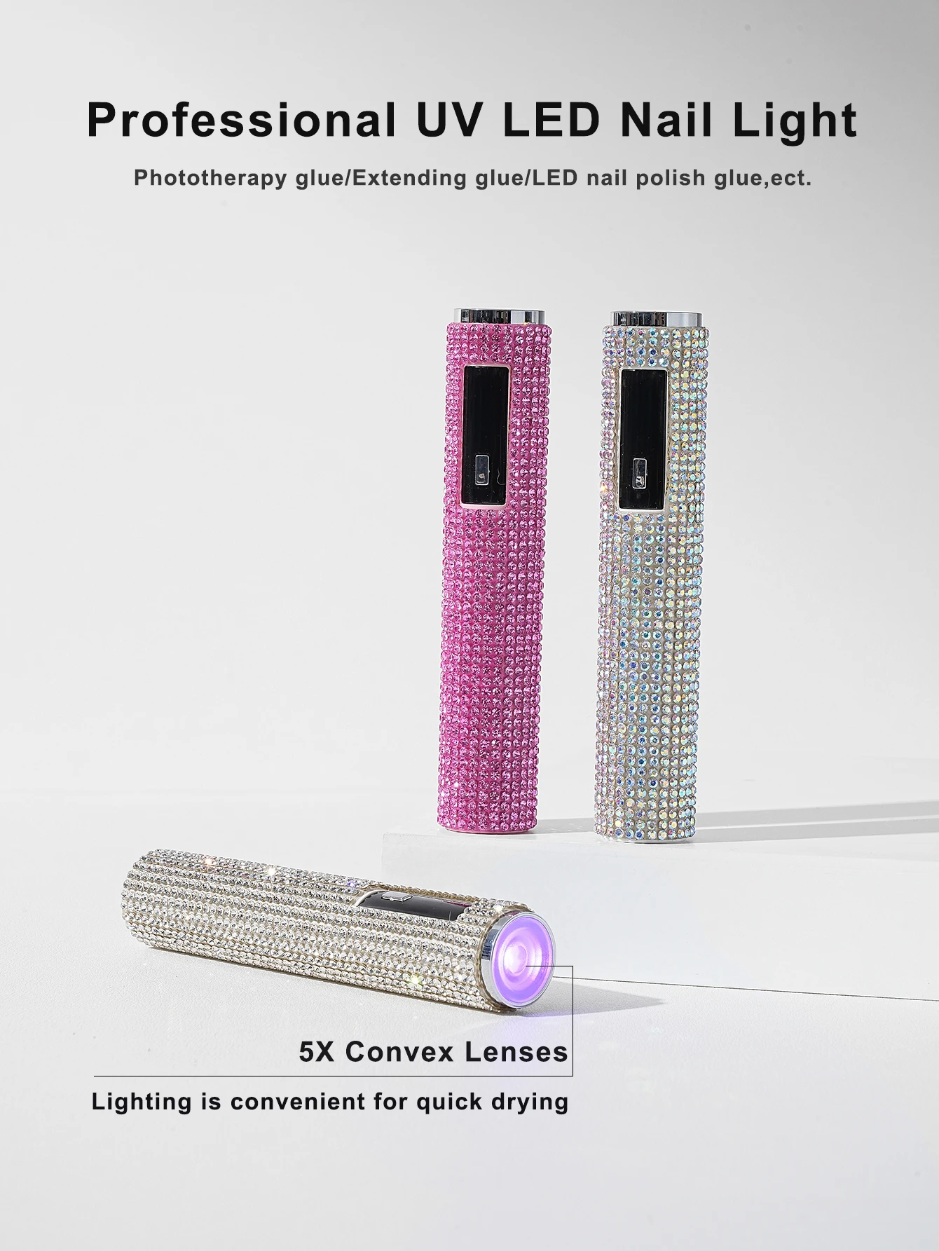 مصباح أظافر LED محمول USB، ضوء أظافر جل UV سريع الجفاف، قابل لإعادة الشحن مع بطارية 180 مللي أمبير في الساعة، شاشة LCD، شاشة تعمل باللمس، للأصابع