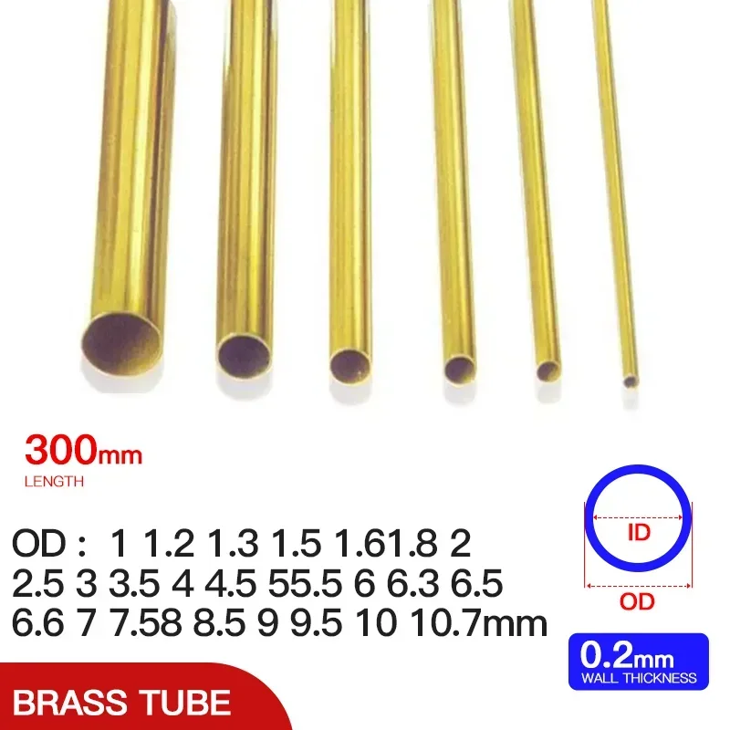 

2pcs-15pcs Brass pipe 0.2mm wall thickness 1-11mm OD brass tube Straight tubing copper tube thin-walled Small diameter