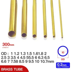 Tubo de latón de 2 piezas-15 piezas, 0,2mm de espesor de pared, 1-11mm OD, tubo recto de cobre, diámetro pequeño de pared delgada