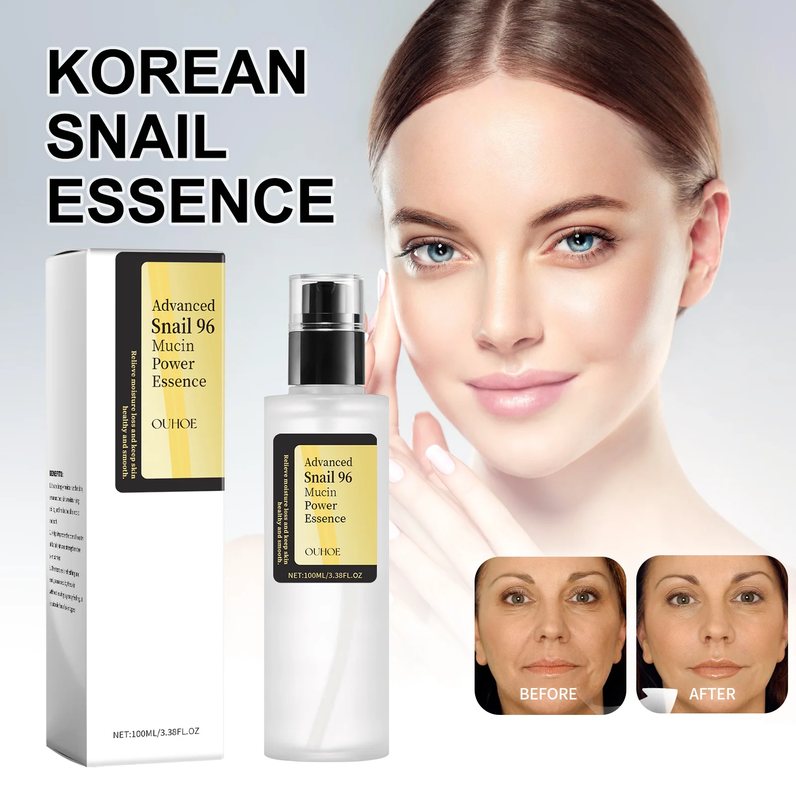 مصل الحلزون Mucin Essence للوجه لترطيب البشرة المتوهجة وعلاج ترطيبها لتقليل التجاعيد وتحسين نسيج البشرة 100 مل