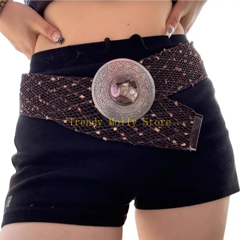 

N5KB Comfortable Fit Woven Belt Round Disk Clasp Wide Girdle for Stability Nylon