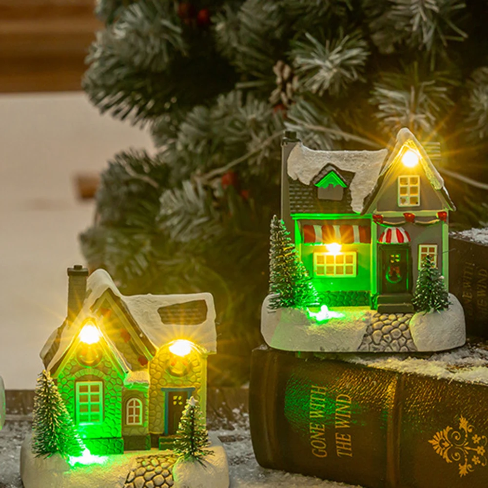 Christmas Village Houses Glowing Christmas Cabin House With Led Lights Mini Landscape Snow Houses Holiday Charm Decoration