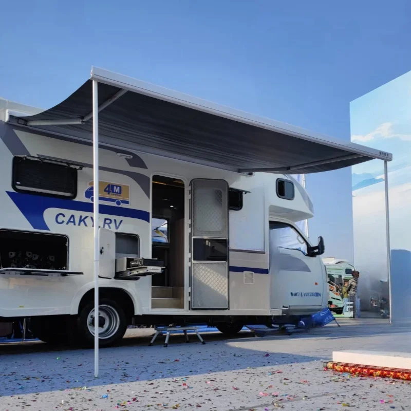 3x2M Caravan Awning,Aluminium Alloy Frame+Oxford Cloth Material,RV Side Canopy Manually Controlled Retractable,UV Protection