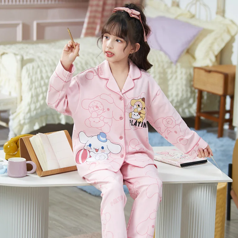 Sanrios Cinnamoroll Kuromi New Child Pajamas Spring Autumn Pure Cotton Long Sleeves Girl Kawaii Tracksuit Suit Girls Gifts