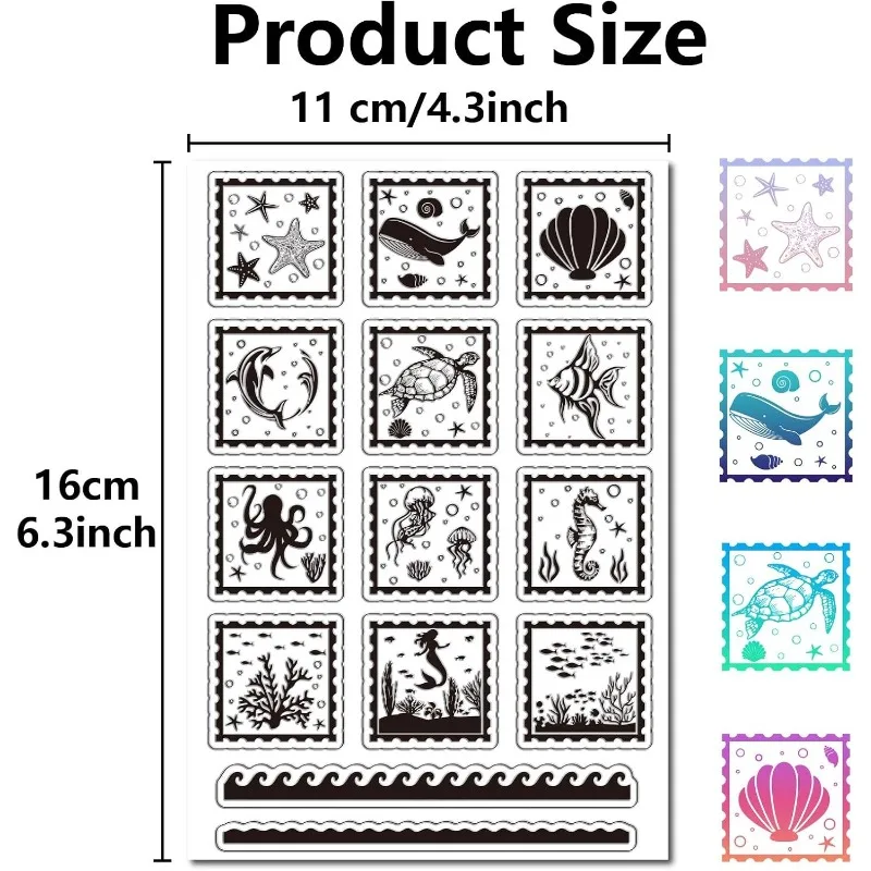 1Sheet Sea Animals Clear Stamps Starfish Shell Whale Seahorse Reusable Background Postmark Transparent Silicone Stamp Seals