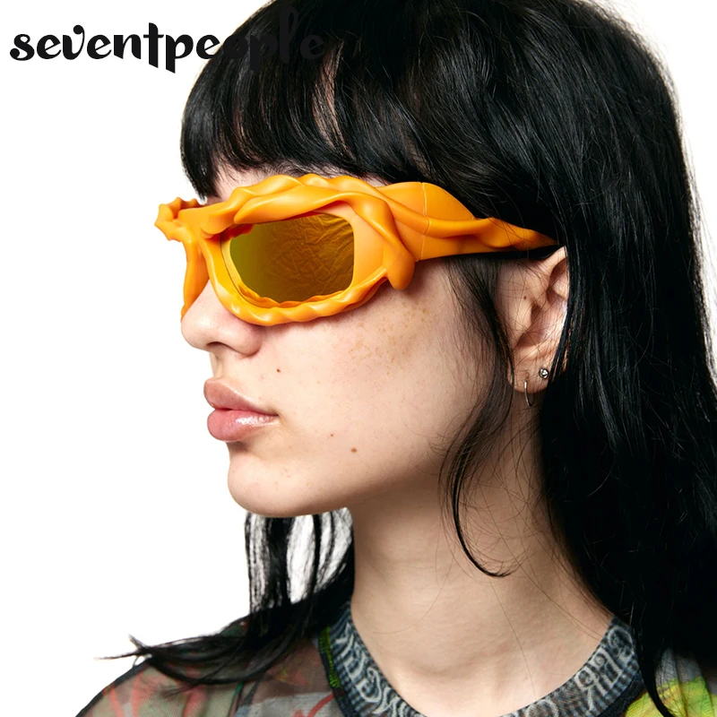 2000\'s Y2K Punk Sports Twisted Sunglasses Women Men 2023 Luxury Brand Designer Steampunk Sun Glasses For Female Vintage Sunglass