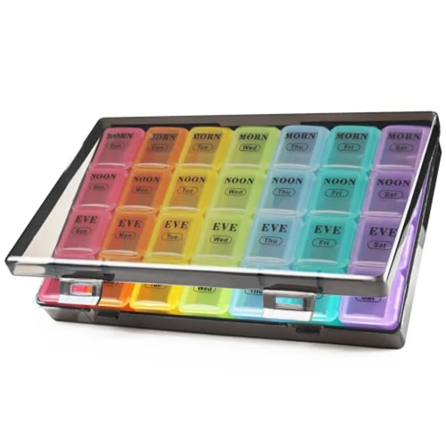 

MOLN YMY Pill Organizer 4 Times a Day, 7 Day Weekly Pill wit 28 Big Compartments, Multicolor Portable Travel Medicine Planner t