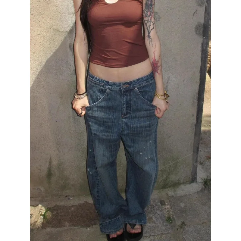

American Retro Washed Straight Leg Jeans Women's High Waist Slim Wide Leg Floor Length Pants Summer Autumn New Style