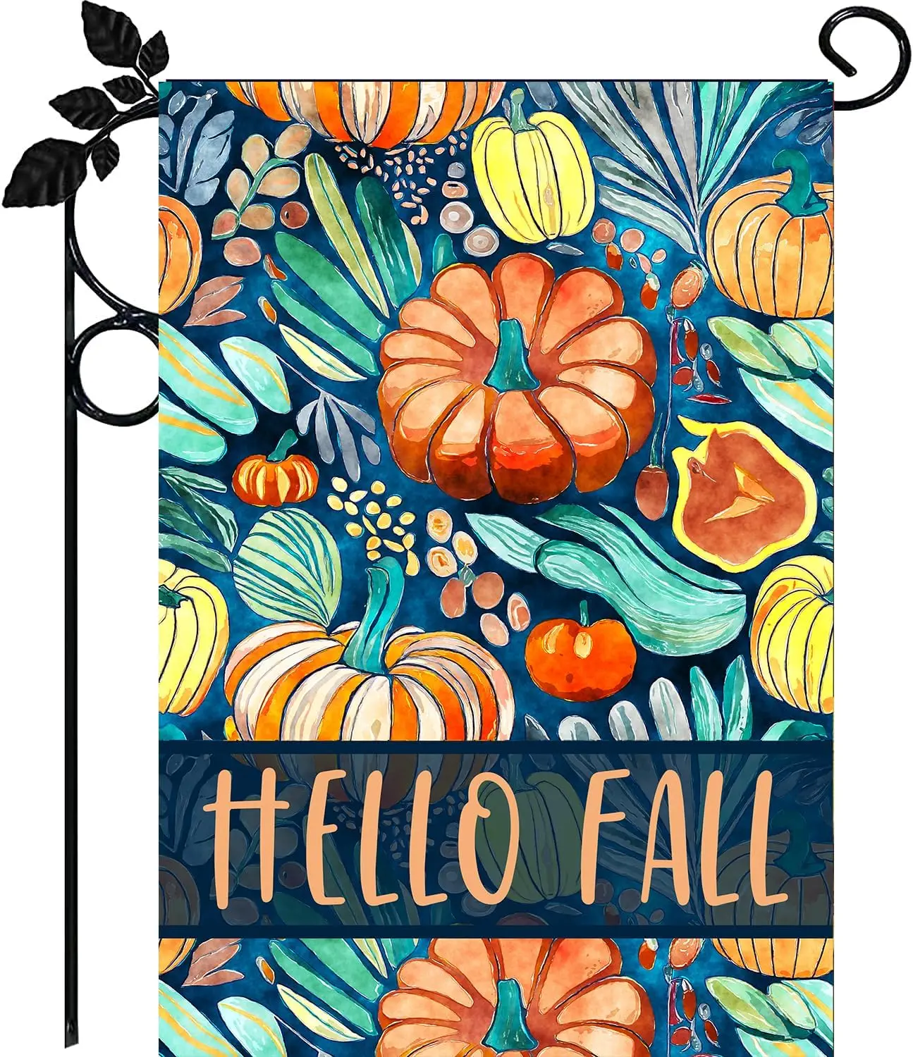 Hello Fall Garden Flag Burlap Autumn Vertical Double Sided Fall Thanksgiving Pumpkin Garden Flag Yard Outdoor Decoration 12.5 X