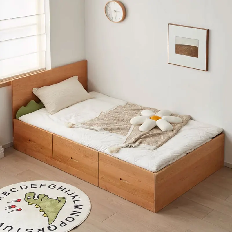 Solid wood cherry wood drawer bed, modern simple log storage high box tatami bed, children's floor bed