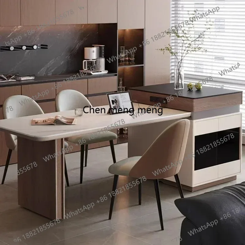 

Dining Tables And Chairs Light Premium Multifunctional Rectangle Luxury Rock Slab Island Dining Table Integrated Retractable