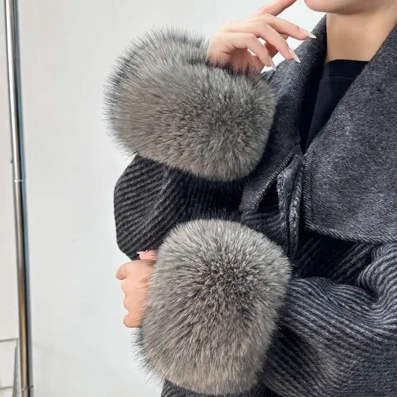 ผู้หญิงฤดูหนาว Faux FUR Cuffs Luxury Fox FUR Cuffs ขนสัตว์ธรรมชาติสําหรับเสื้อแขน Furry ขนขนสัตว์ปลอมสายรัดข้อมือถุงมือ