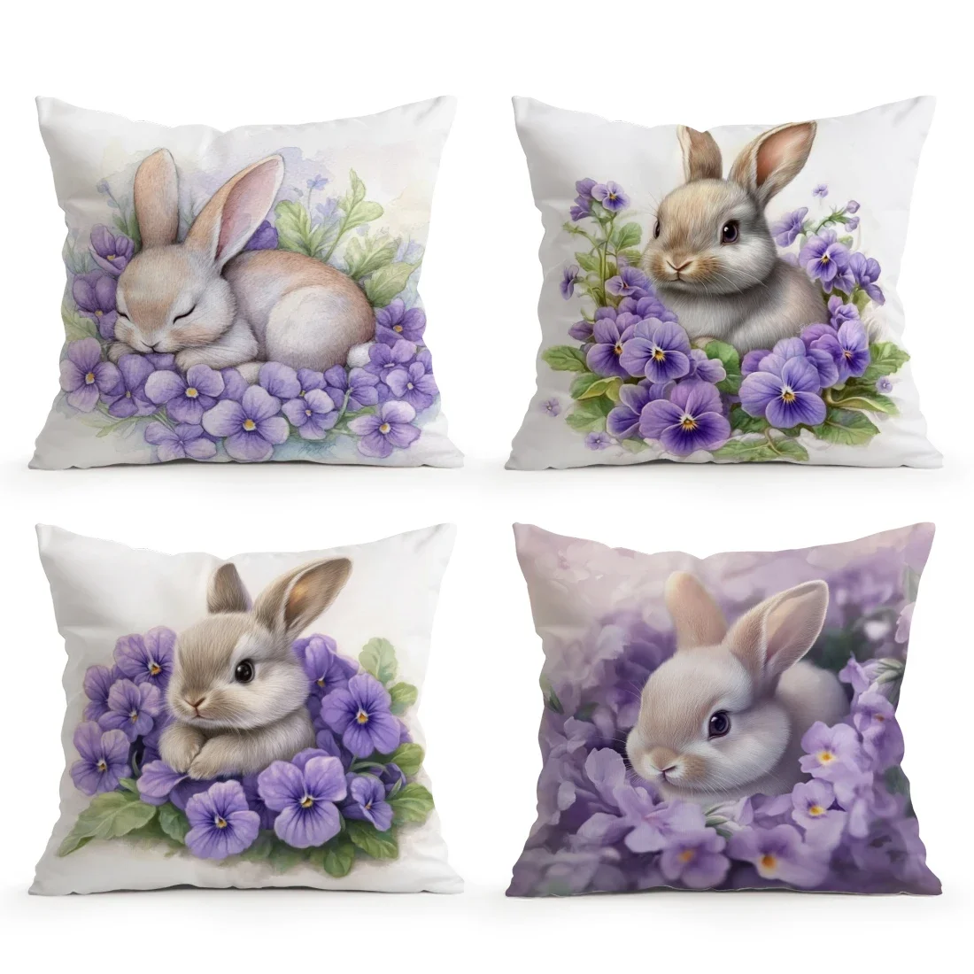 Purple Flower Rabbit Pillowcase Printed Polyester 40/45/50cm Throw Pillowcover Decorative Sofa Cushion Pillowslip Home Decor