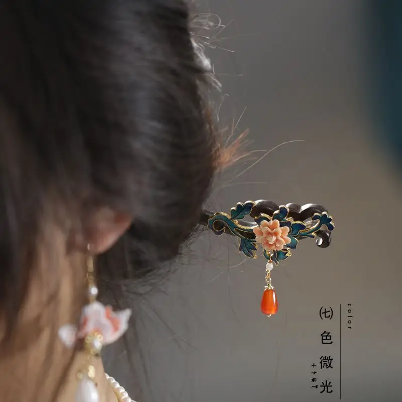 Wooden Hairpin Enameled Tassel Bun Styling Accessory Classic Red Cheongsam Ornament Traditional Cultural Oriental Style Jewelry