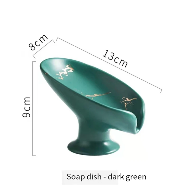 Soap Dish, Ceramic Soap Holder Self Draining Marble Look Leaf-Shape Soap Dishes For Bathroom Easy To Use