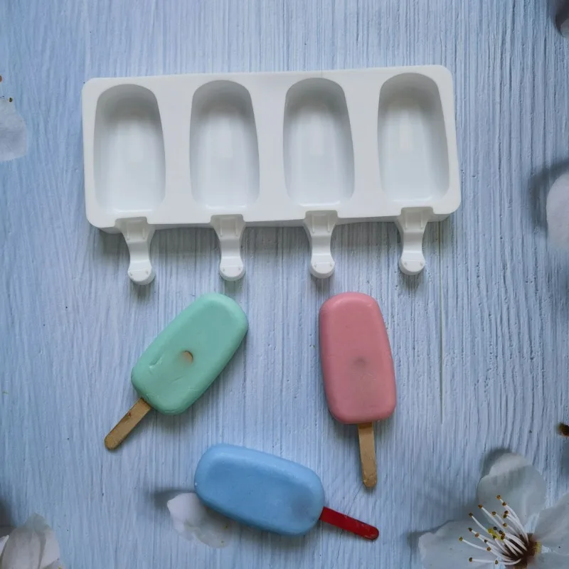 

4 Holes Silicone Ice Cream Mold DIY Chocolate Dessert Popsicle Moulds Tray Ice Cube Maker Homemade Tools Summer Party Supplies