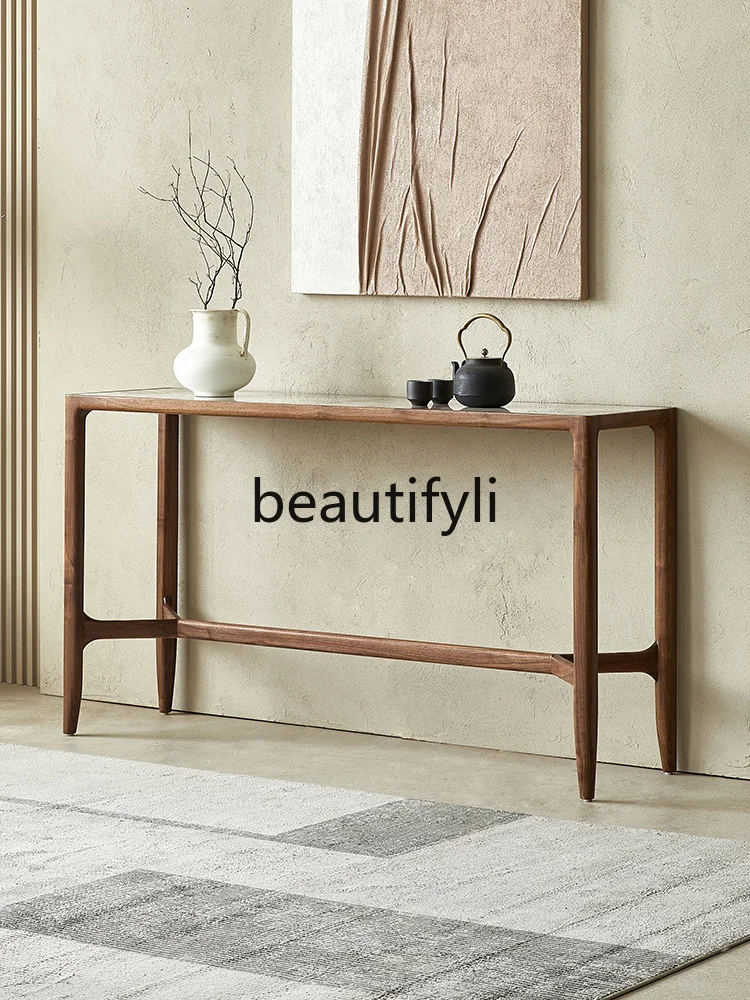 

Входной столик из североамериканского черного ореха, итальянский минималистичный столик входной платформы из каменной плиты, коридорный стол