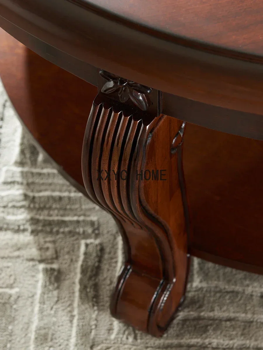 American Country Solid Wood round Coffee table Living Room Walnut Tea  Simple Coffee