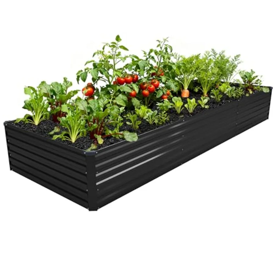 

Outdoor vegetable gardening: galvanized steel raised garden bed, black, 12x4x1.5FT rectangle planter for fruits, herbs, and flo