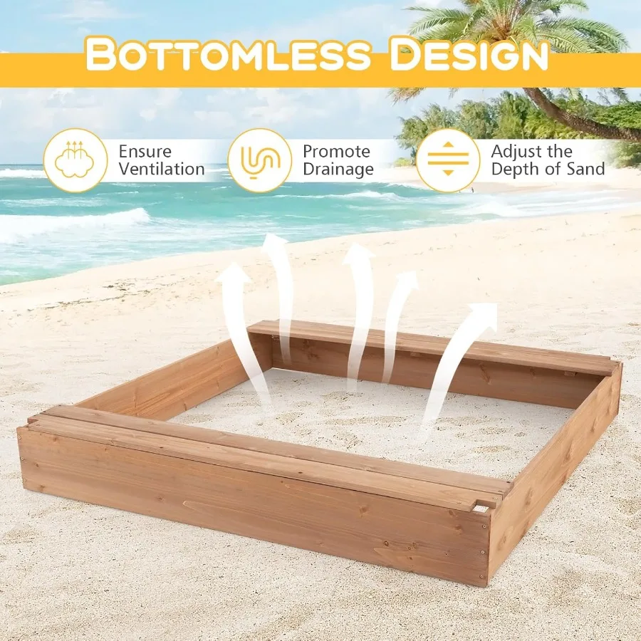Caja de arena con dosel de madera de abeto sin fondo para niños pequeños, juego de arena con dosel de tela de buey extraíble, cajas de arena para patio trasero al aire libre Bea