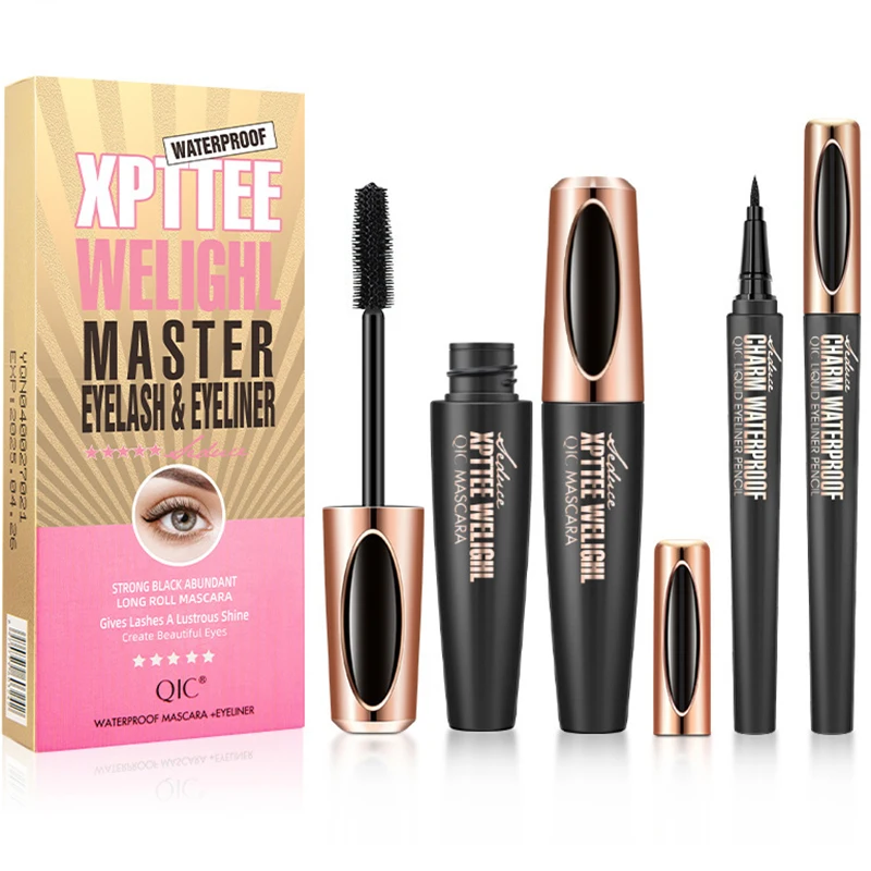 2-in-1 Mascara And Eyeliner Set Cosmetics 24H LongLasting Extreme 5D Volume Lash Quick-Drying Waterproof Formula Eye Makeup Tool