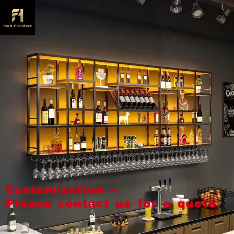 

custom.Custom Bar Decor Iron Wine Shelves Display Shelf Wall Metal Hanging Glass Wine Rack Bar Cabinets