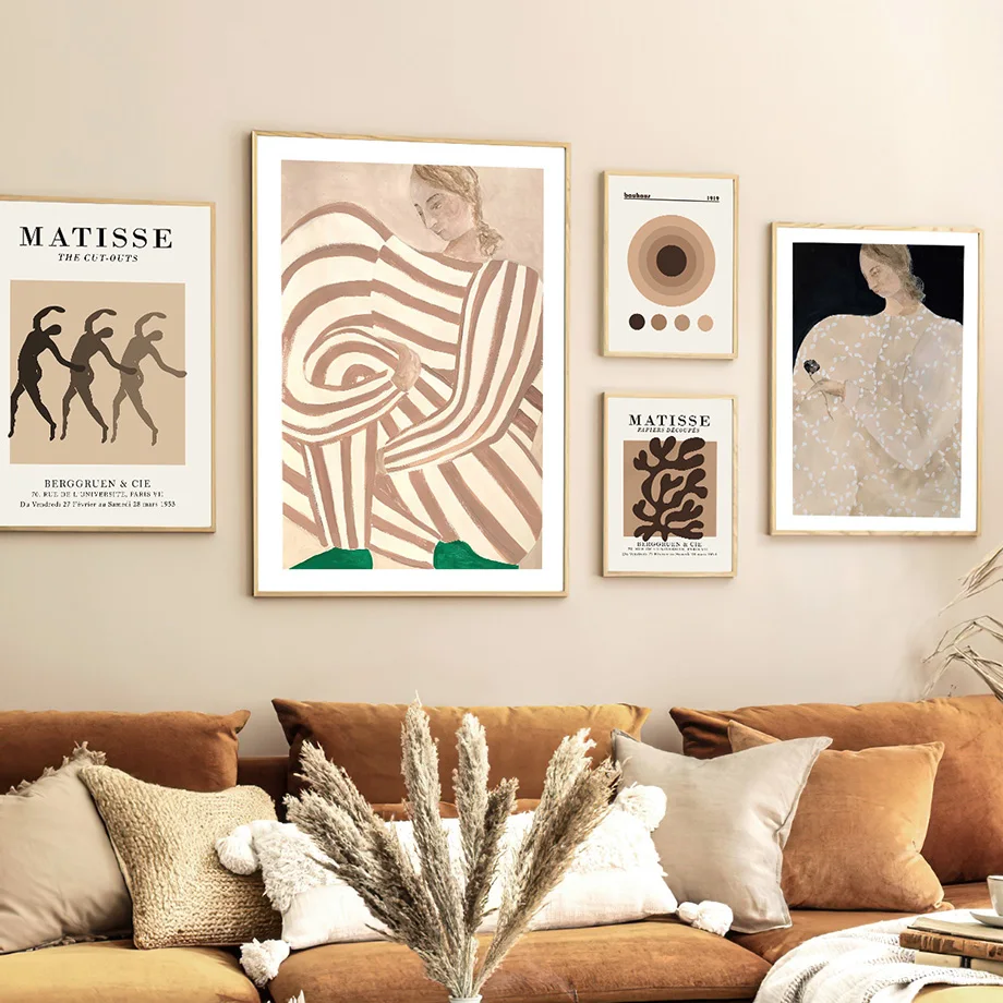 Abstract Matisse Lines Stripe Girl Wall Art Canvas Painting Bauhaus Posters And Prints Hotel Bar Pictures For Living Room Decor