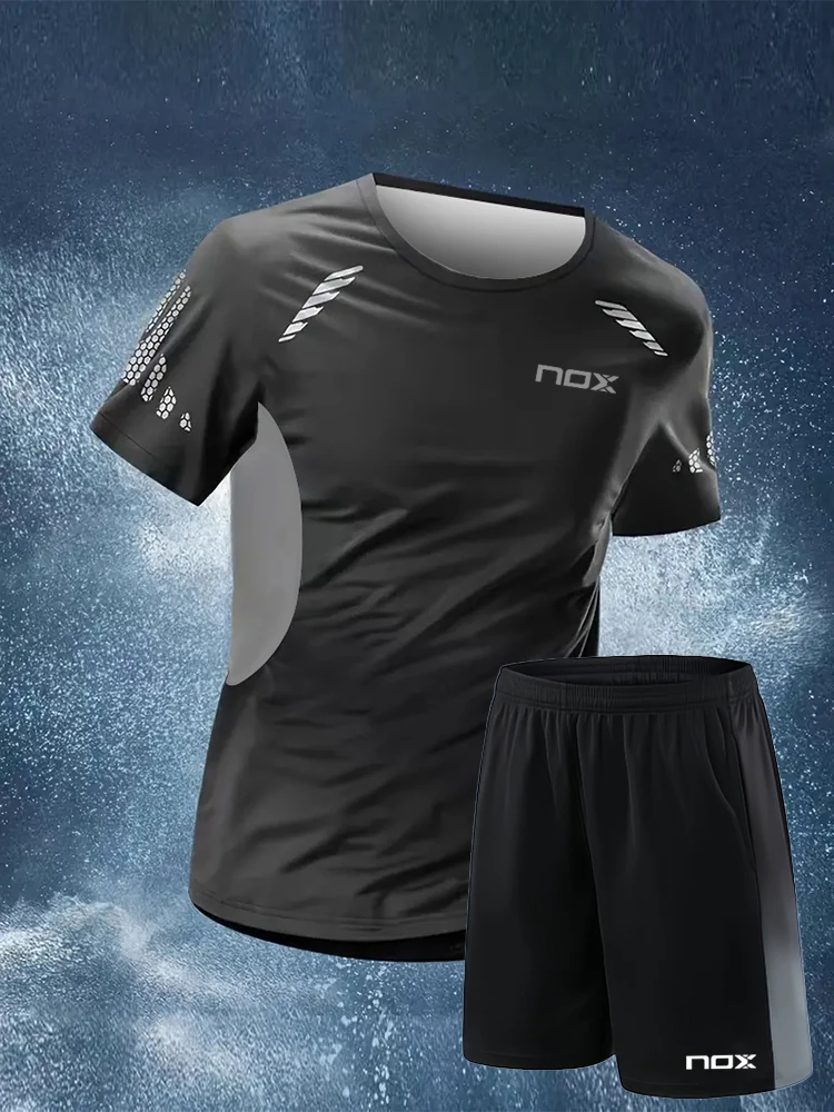 Nox Padel Tracksuit Summer Men's T-shirt And Shorts Tracksuit Breathable And Loose Tennis Tracksuit Running Training Wear