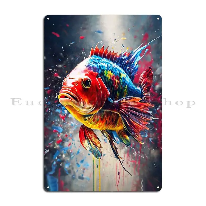 The Vibrant Hues Of The Siamese Cichlid Fish Burst Forth In A Color Splash Metal Plaque Poster Wall Decor Tin Sign Poster