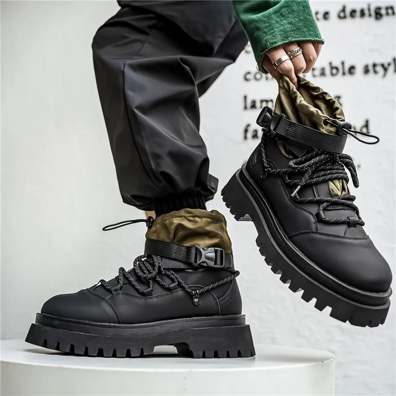 STRONGSHEN Men Boots Elastic Opening Ankle Boots Casual Shoes Men Breathable Platform Non-slip Tenis Shoes Zapatillas Hombre