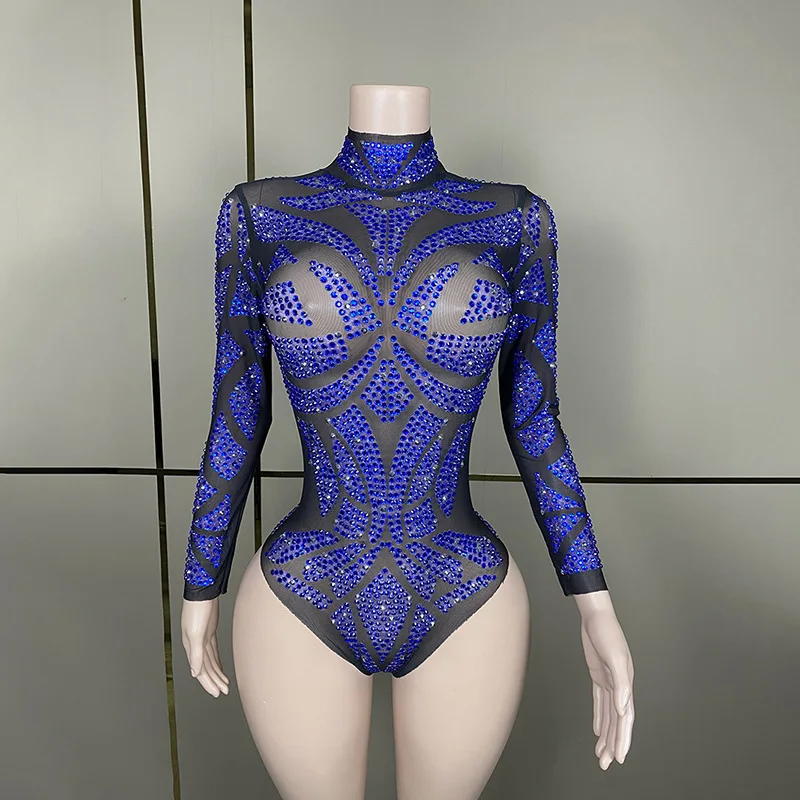 Justaucorps de danse de Ballet Sexy pour femmes, avec strass floraux, maille élastique, coupe haute, string pour Performance, modèle hôte, boîte de nuit