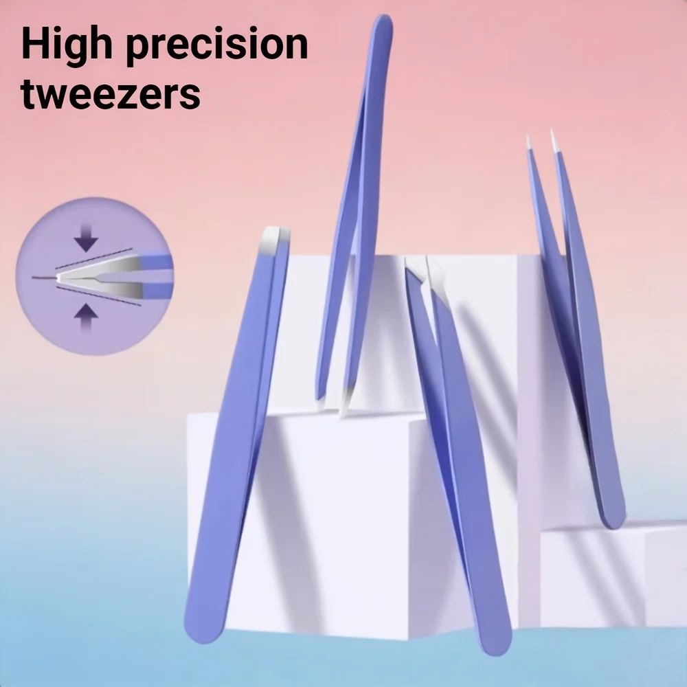 Purple Minimalist Eyebrow Tweezers Set | Stainless Steel, Tightly Clamped, Suitable for Pulling/Eyebrow Trimming/Hair Removal